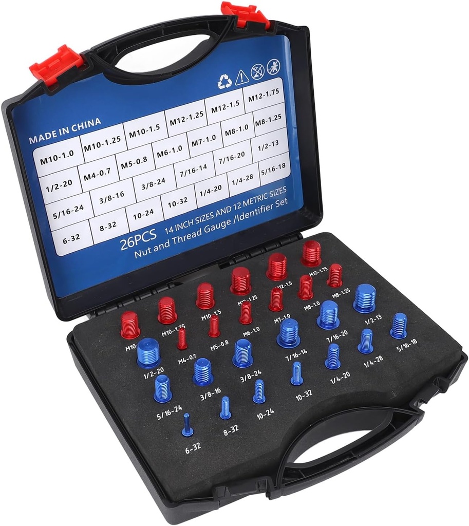 Nut Bolt Thread Gauge, 26 Pieces Nut Bolt Thread Checker Set, Metric Inch Nut and Bolt Size Identifier Gauge Set for, Nut & Bolt Assortment Sets