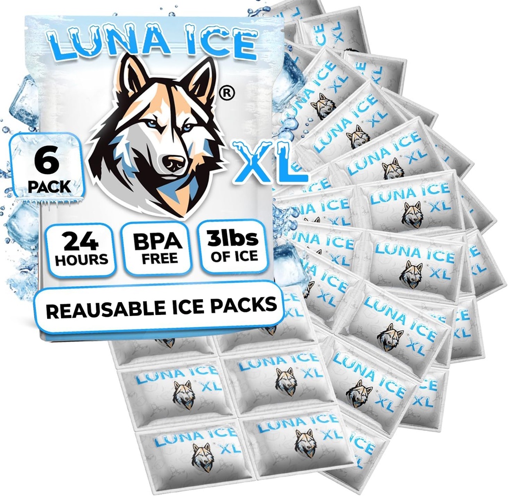 LUNA ICE Dry Ice Packs for Shipping XL - Long lasting ice packs - 24+ Hour Freeze Power - BPA Free - 6 Pack Bulk 3 lb – Hielo Seco - Reusable Gel Bricks for Food