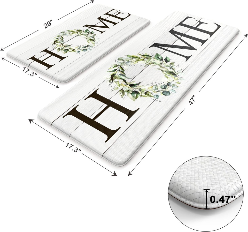 KIMODE Farmhouse Kitchen Mat 2PCS Anti Fatigue Kitchen Rugs Non-Skid Waterproof Kitchen Floor Mat Cushioned Comfort Standing Mat for Office,Laundry,Sink,Home