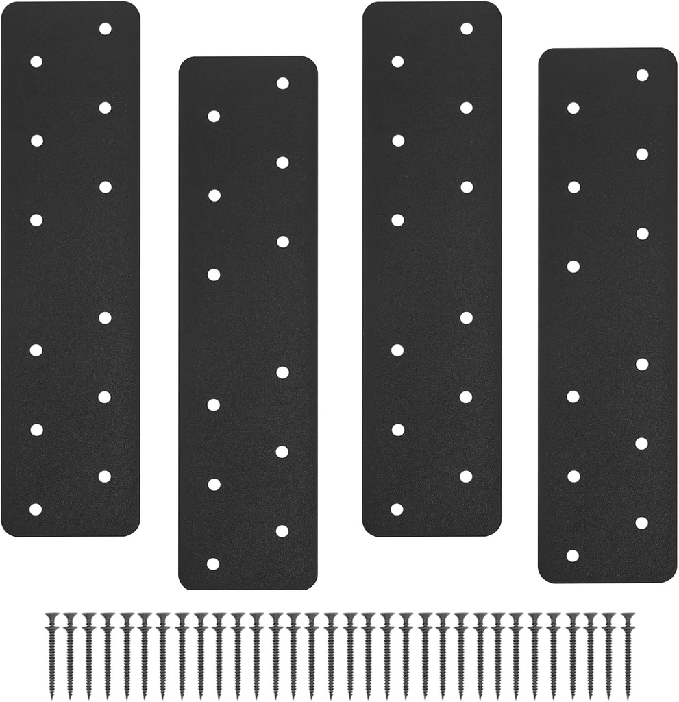 4 Pcs 11.8"x3" Straight Steel Flat Plate, Heavy Duty Mending Plate with Black Powder-Coated Joining Brackets, I Shape Strap Metal Plate Fit 4x4,6x6 for Repair House,Furniture,Pavilion,Truss framing