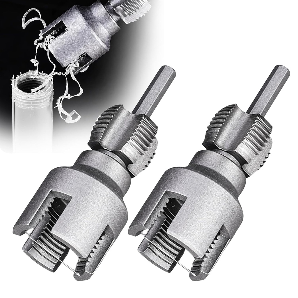 2Pcs Integrated Internal External Pipe Threading Tool, Electric Drill Compatible PVC Pipe Threader Kit for 1/2" (DN15) 3/4" (DN20) Pipes Sizes