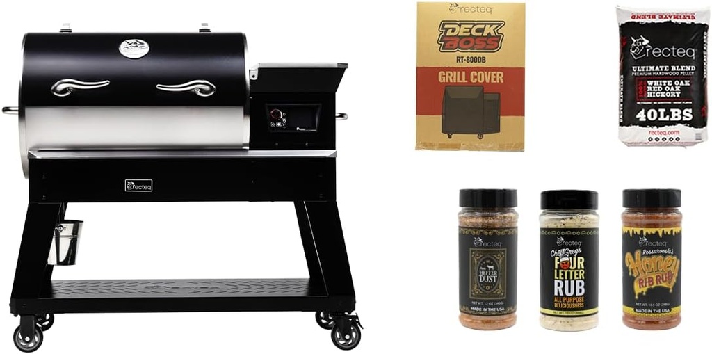 recteq Pellet Grill - Deck Boss 800 Wi-Fi Enabled Electric Pellet Smoker Grill Bundle, Deck Boss + Grilling Basics Bundle