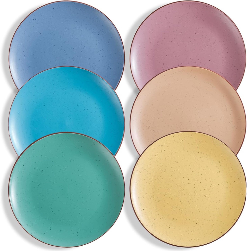 Ceramic Dinner Plates Set - 10.5 Inch Large Matte Stoneware Dishes for Pasta Steak Pizza - Resistant Scratch Oven Microwave Dishwasher Safe - Set of 6 - Multicolor