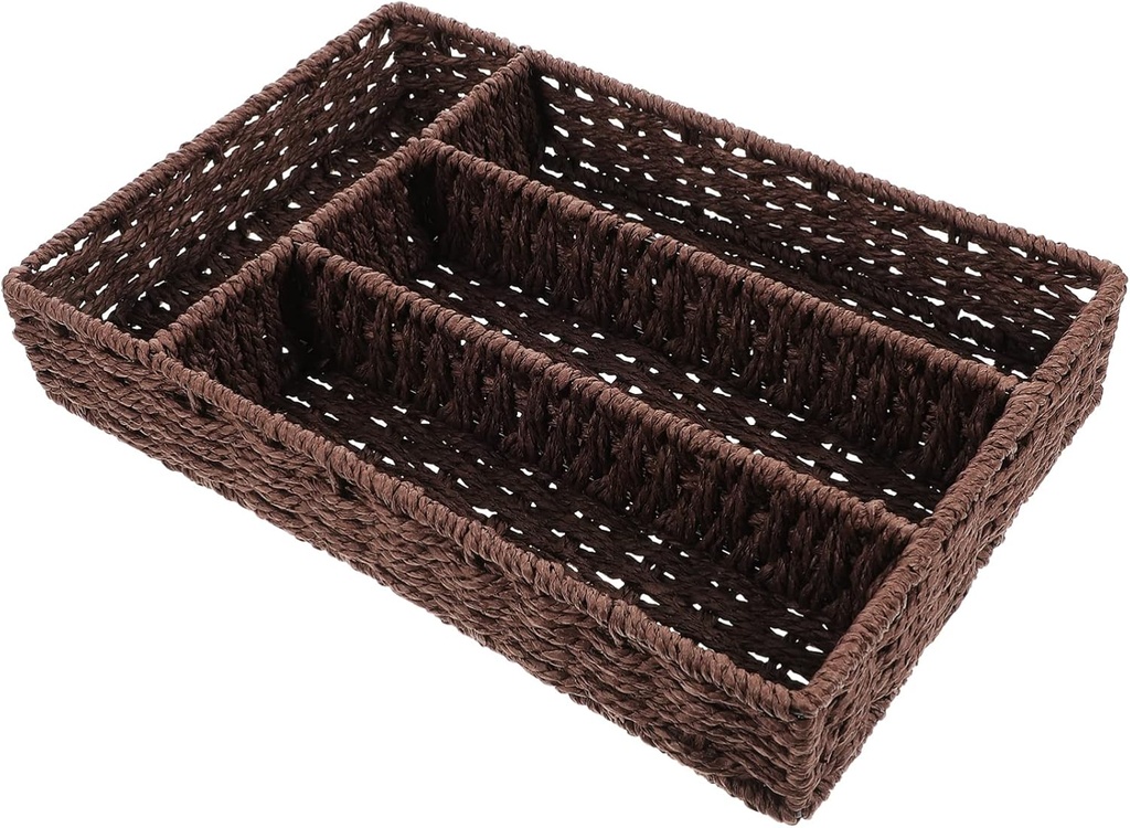 PRETYZOOM Decorative Woven Sundries Basket Stylish Coffee Station Organizer for Home Office Practical Storage with Open Design for Makeup Tea Bag Organization