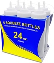 New Star Foodservice 26238 Squeeze Bottles, Plastic, Wide Mouth, 24 oz, Clear, Pack of 6