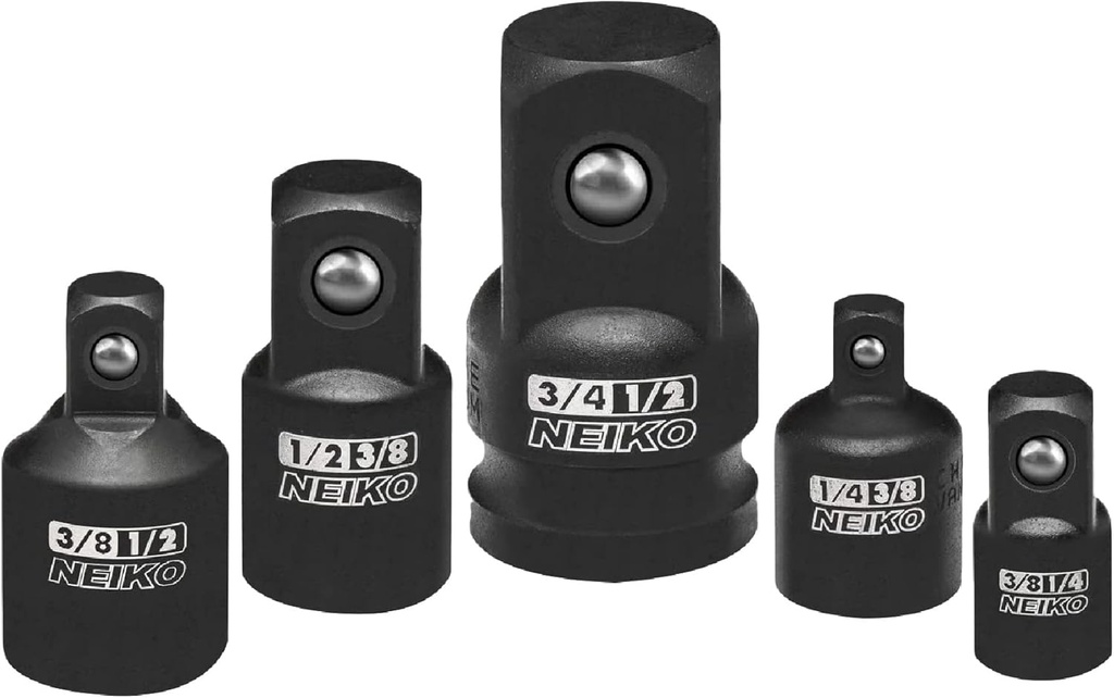 NEIKO 30249A 5 Piece Impact Socket Adapter Set, Standard SAE, 1/4, 3/8, 1/2" Cr-V Steel Impact Driver & Wrench Conversion Kit Socket Reducer, Locking Socket Adapter Set