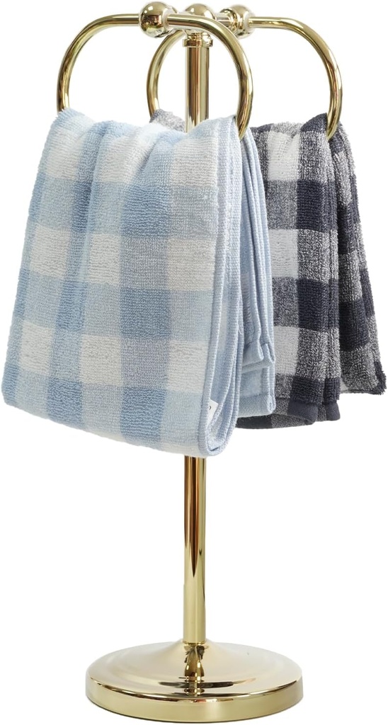 17''(44cm) Free Standing Towel Ring Holder Stainless Steel Bathroom Towel Rack with Double Ring Holder Floor Hand Towel Holder Storage for Bathroom Kitchen Vanity Countertops (Shine Gold)