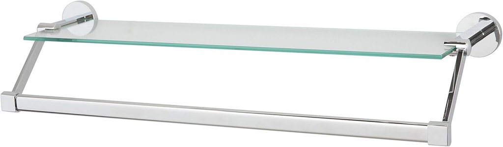 Organize It All Bathroom Glass Shelf with Chrome Towel Bar, Metallic