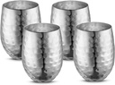 AVADOR Handcrafted Set of 4 Stainless Steel Shatterproof Glass Drinkware Tumbler Hammered Finish 16 Oz. each for Water | Wine | Moscow Mules | Stemless Wine Glass (Stainless Steel Finish)