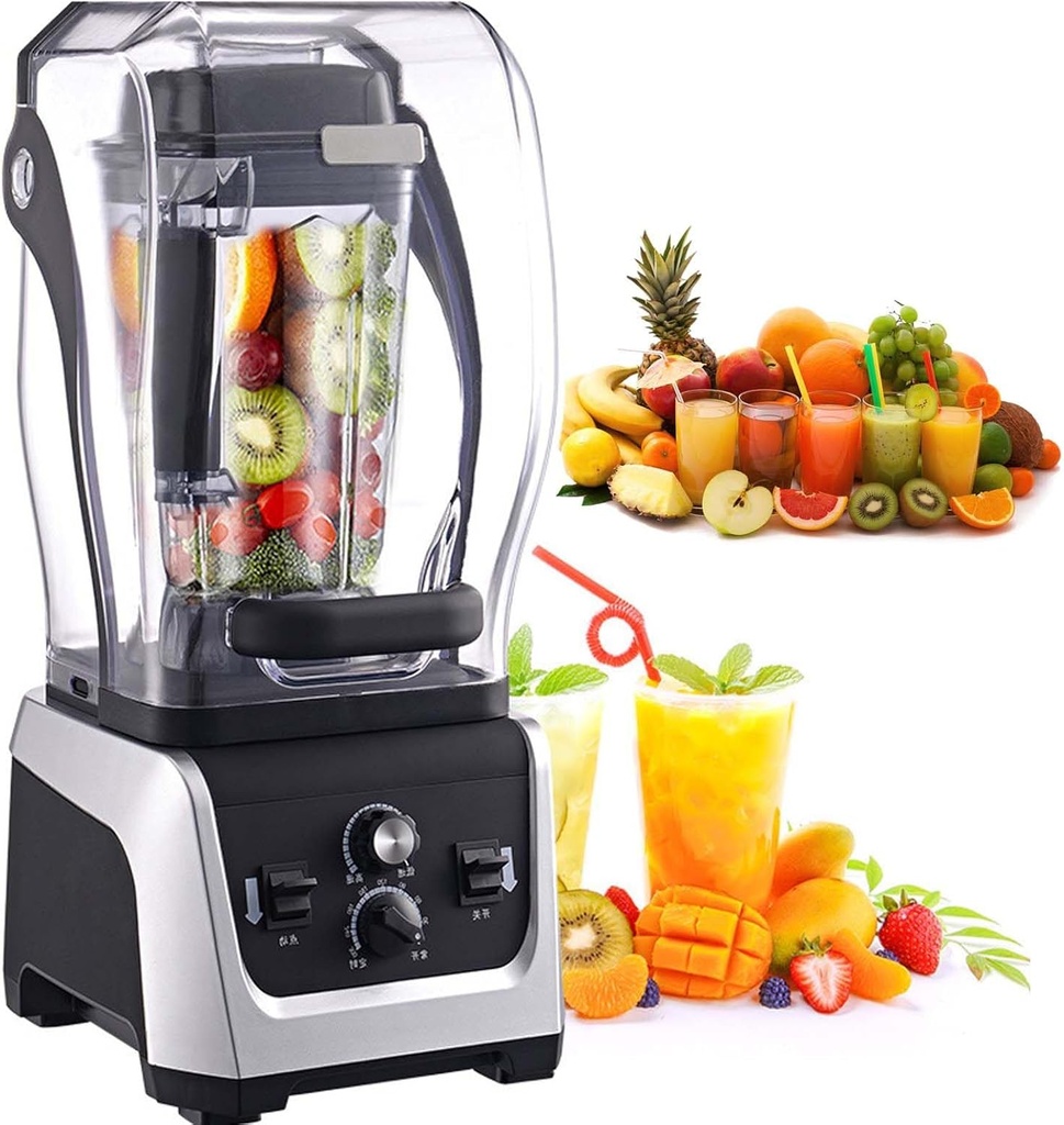 Electric Citrus Juicer, Lemon and Orange Juicer, Commercial Stainless Steel Juicer, 6 Blades, with Timer Function, 5 L Large Capacity, for Minced Meat, Ice, Stirring