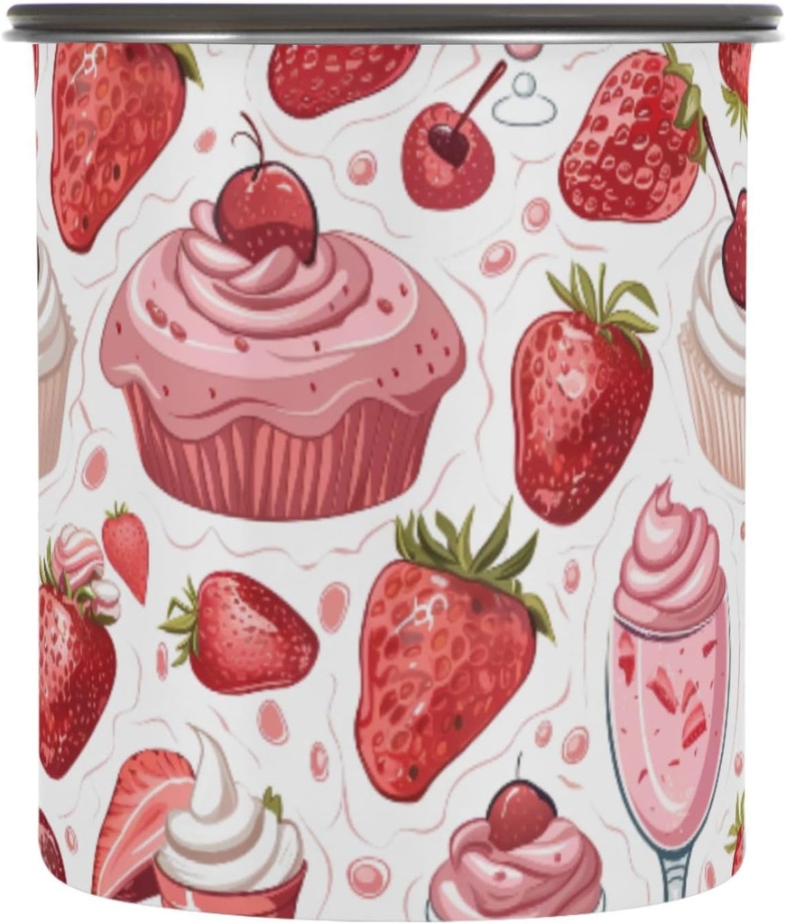 ALAZA Strawberry Ice Cream Airtight Coffee Bean Canister 30oz Food Storage Containers with Lids For Gournd, Tea, Sugar, Flour, Rice, Cereal, Candy Cookie Jar