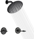 LIWEIKE 2 Handle Shower Faucet Set, Matte Black Two Handles Shower Faucet with 8 Inch Rain Shower Head Shower Faucet Set 2 Knobs, Wall Mounted