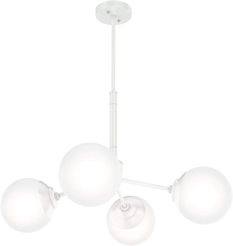 Hunter - Hepburn 4-Light Matte White, Large Chandelier, Dimmable, Modern Style, Sputnik Shaped, for Bedrooms, Kitchens, Dining, Living Rooms - 19017