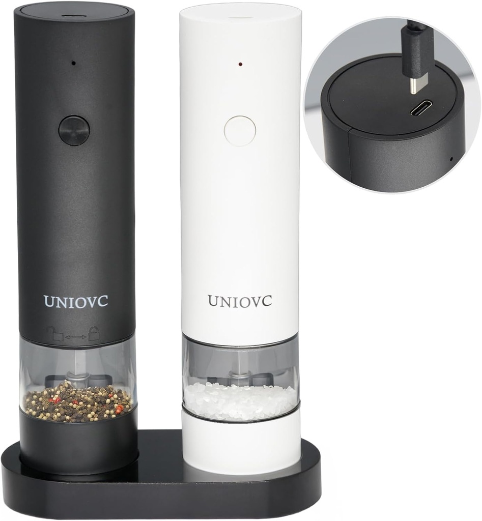 Electric Salt and Pepper Grinder Set,Automatic Pepper Mill Grinder with adjustable Coarseness,Refillable Salt and Pepper Mill Set, Electric Salt Shakers Set Tableware Gifts