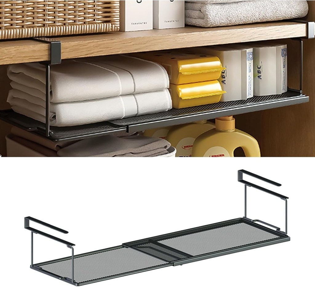 Large Under Shelf Storage Basket Organizer,Expandable Hanging Kitchen Baskets for Cabinet Pantry Cupboard Desk Counter Bookshelf Organization Laundry Room, Shoe Shelf,Black