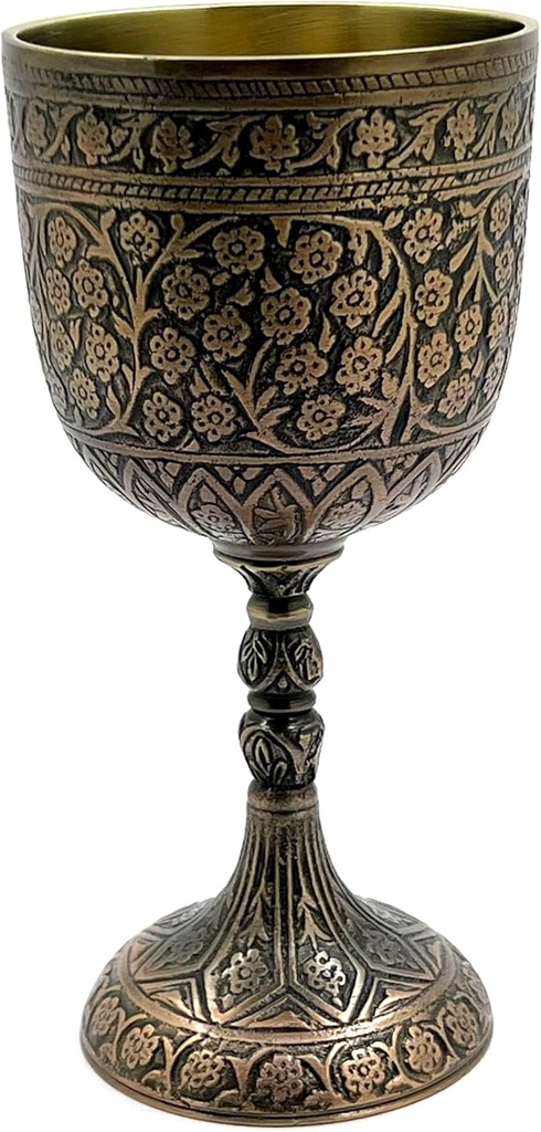Handcrafted Solid Brass Wine Chalice Goblet – Champagne, & Beverage – Elegant Decorative & Functional Cup for Wedding, Gift, Medieval Decor, Royal Dining (Copper Antique)