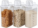 3PCS Clear Airtight Dry Food Storage Containers, Rice Cereal Storage Bin Dispenser with Measuring Cup Lid, Cereal Containers Storage Set for Rice Nuts Beans Pet Food Snacks Candies
