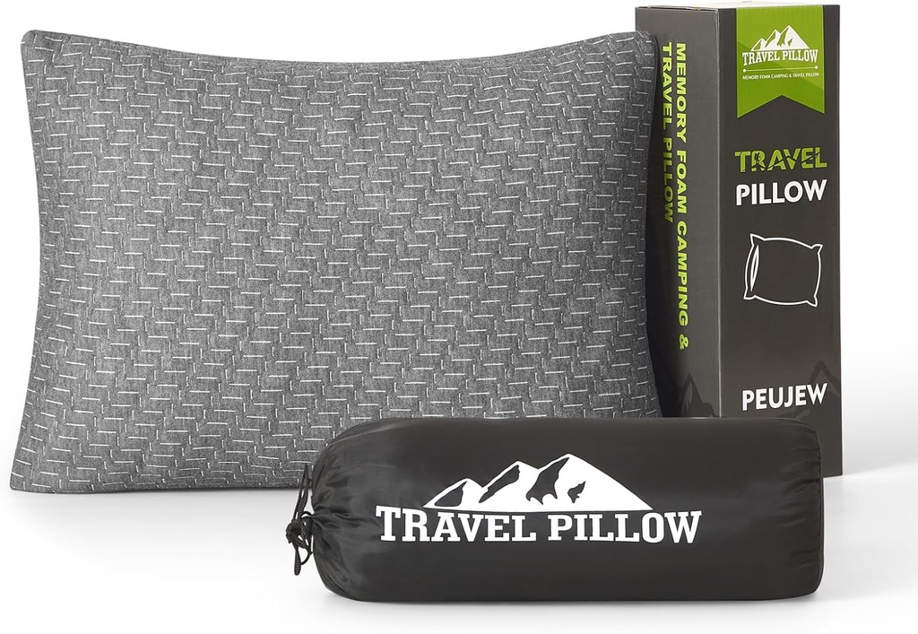 Small Shredded Memory Foam Pillow, Camping Pillow Travel Pillow - Compressible Medium Firm, Breathable Cover, Ideal Backpacking Hiking, Airplane and Car