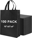 100 Pcs Non Woven Bags Bulk,10x8x4 Inch Reusable Tote Bag with Handles, Portable Grocery Bags Gift Bag for Shopping Merchandise Events Parties Boutiques Retail Stores (Black)