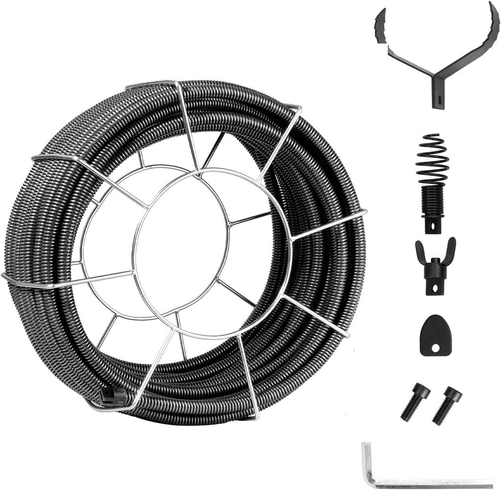 VEVOR 100 FT x 3/4" Drain Cleaning Cable Solid Core with 4 Cutters for Toilet, Sewer, Bathroom Sink, Suitable for for 3.9" to 7.9" Pipes