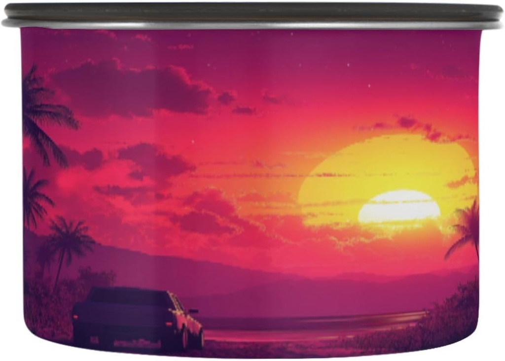 Sunset Palm Trees Stainless Steel Coffee Canister 17OZ - Airtight Kitchen Storage Container for Coffee Beans, Grounds, Cereal, Sugar & Tea#26