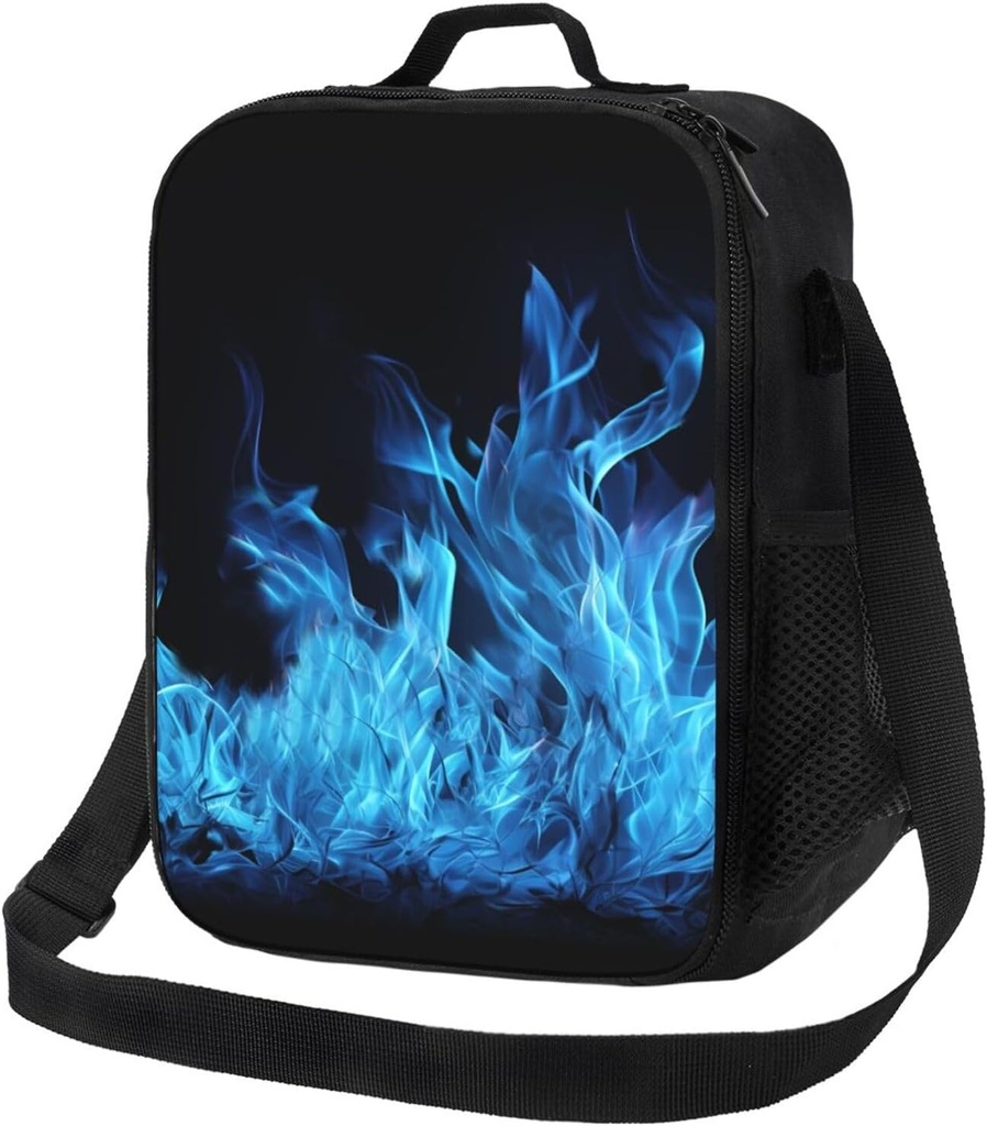 Insulated Lunch Bag for Men Women, Blue Flame Lunch Box for Office Work Picnic, Leakproof Lunch Cooler Bags with Shoulder Strap for Adults Meal Bags Reusable Lunch Tote Bag