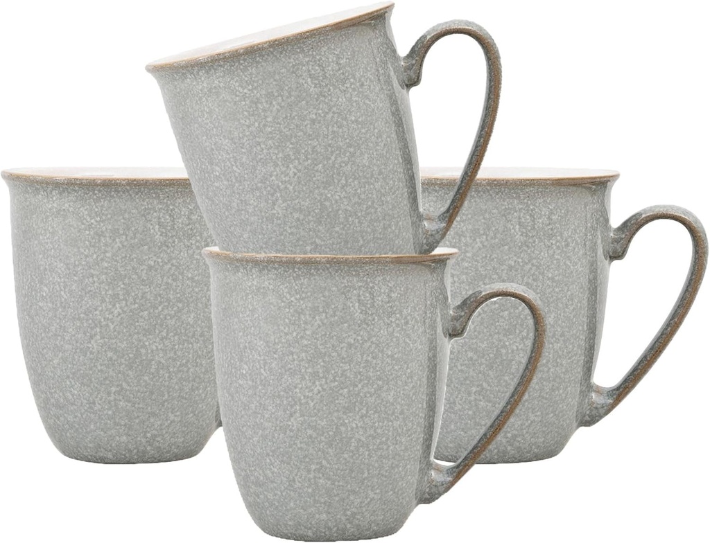 Denby - Elements Light Gray Large Coffee Mug Set of 4-11.15 Ounce Stoneware Tea Mug Set For Office & Home - Dishwasher Safe, Microwave Safe - Ceramic Tea Cups