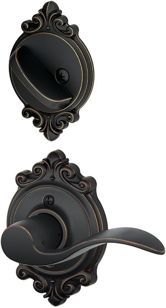 Schlage F59ACC716BRKLH Aged Bronze Interior Pack Accent Left Handed Interior Pack Lever Set with Single Cylinder Deadbolt and Decorative Brookshire Rose (Interior Half Only)