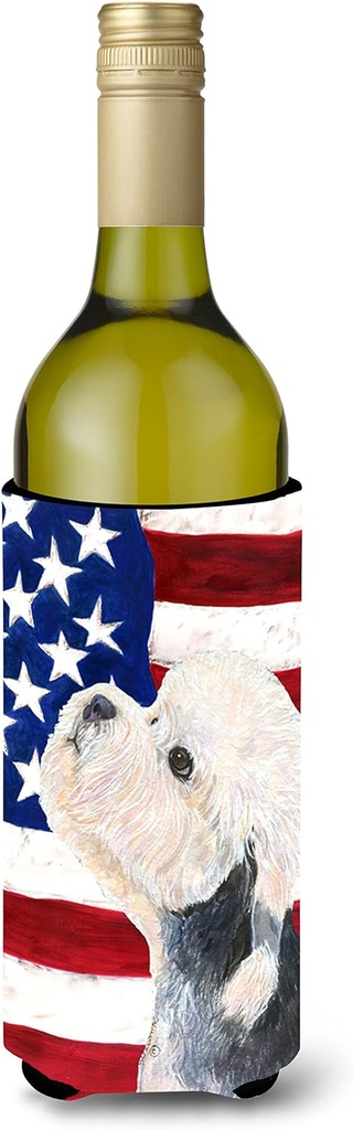 Caroline's Treasures SS4030LITERK USA American Flag with Dandie Dinmont Terrier Wine Bottle Hugger Bottle Cooler Sleeve Hugger Machine Washable Collapsible Insulator Beverage Insulated Holder
