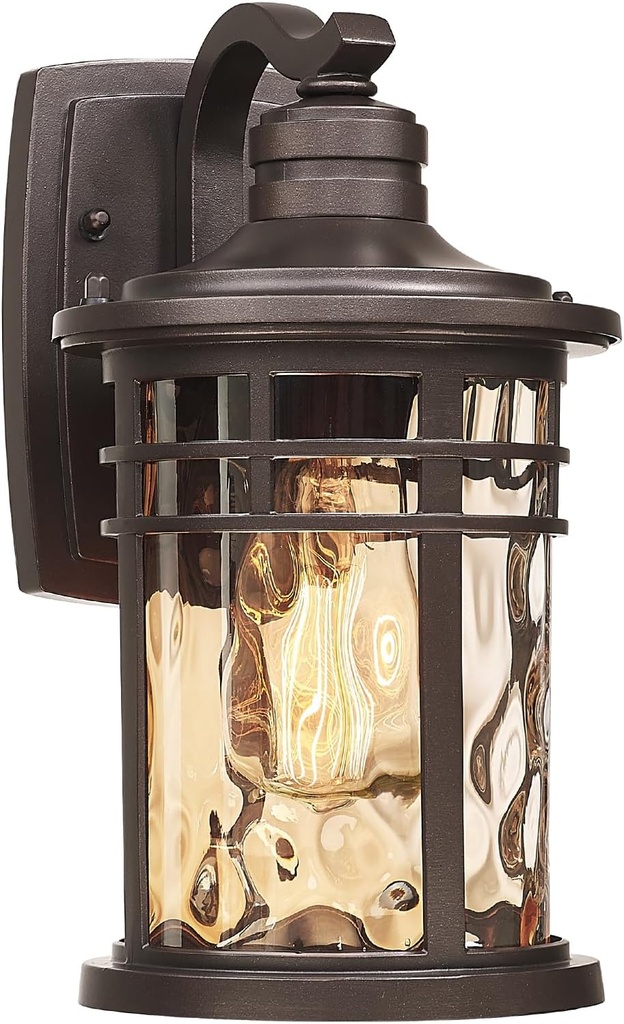 Darkaway Outdoor Wall Light Fixture,Outside Porch Lights Wall Mounted Amber Ripple Glass Exterior Waterproof Wall Sconce Lighting for House Front Door Garage Patio