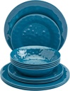 Tabletops Gallery Indoor/Outdoor Melamine Dinnerware Collection- Chip Break Resistant Plates Bowls Dishwasher Safe, 12 Piece Dinnerware in Ocean Blue (Dark Blue)
