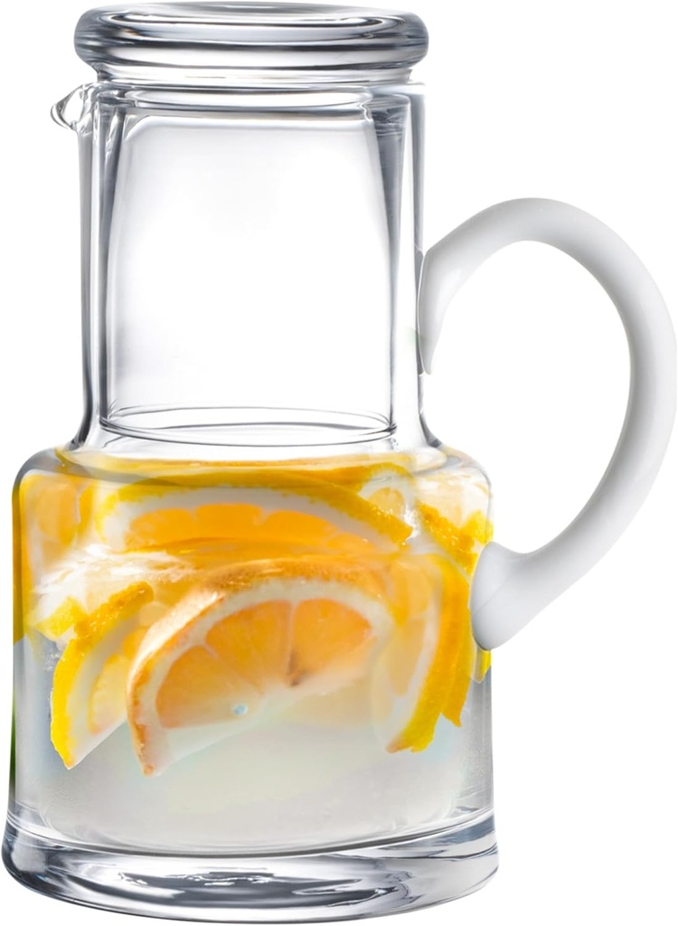 Barski - European Quality - Glass - 2 Pc Water set - 18 oz. Bedside Water Set - Desktop Water carafe - with 6 oz. Tumbler Glass - with Opal (white) Handle - Made in Europe