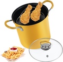 Deep Fryer Pot with Strainer Basket Stainless Steel Deep Fryer Pan Heat Resistant Deep Frying Pot Mini Oil Fryer Pot Deep Frying Oil Container for Frying Fish Shrimp 3L (Yellow), Regular