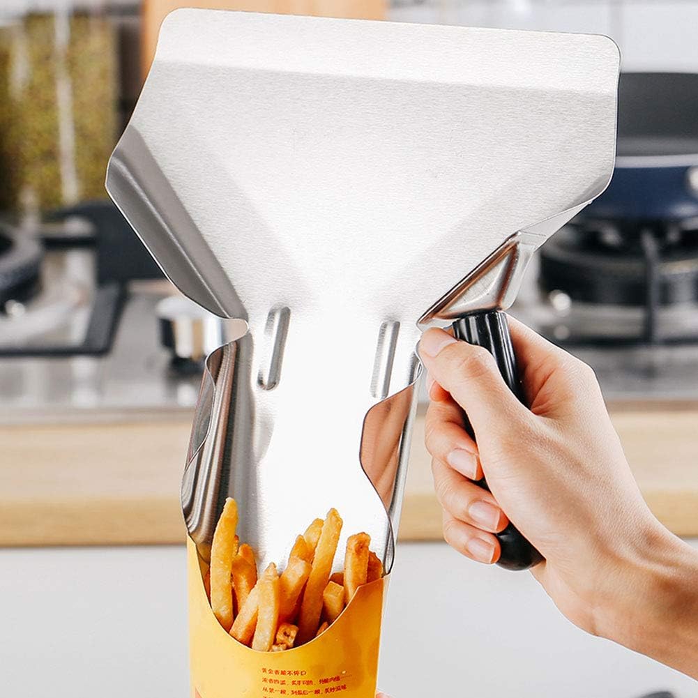 BORDSTRACT French Fries Shovel, Stainless Steel Food Popcorn Chips Scoop with Handle, for Commercial Restaurant Use French Fry Bagger (Single Handle)