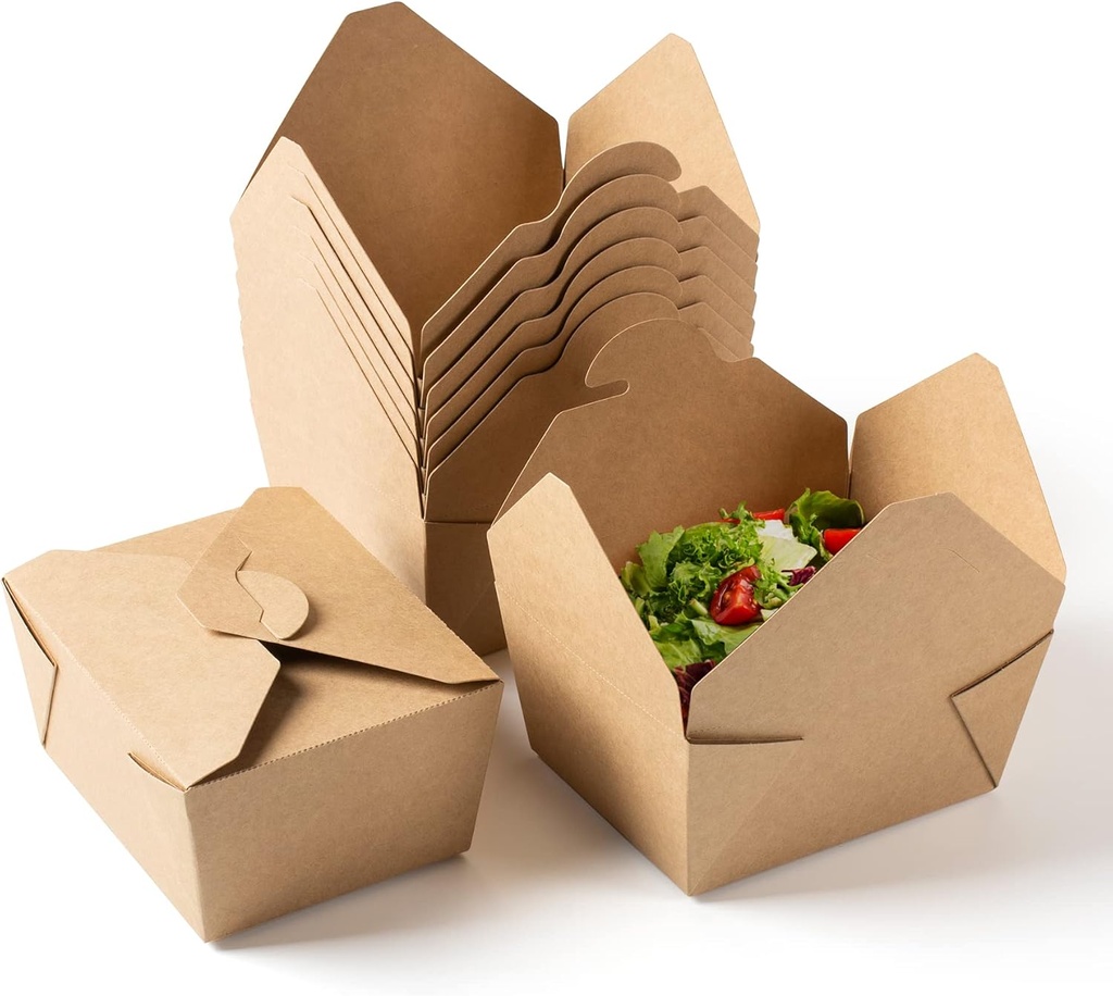 To Go Containers Restaurant & Catering Supplies Takeout Food Containers 30oz Kraft Paper Lunch Boxes, Leak and Grease Resistant Disposable Paper Storage Box (50Pack, Brown)