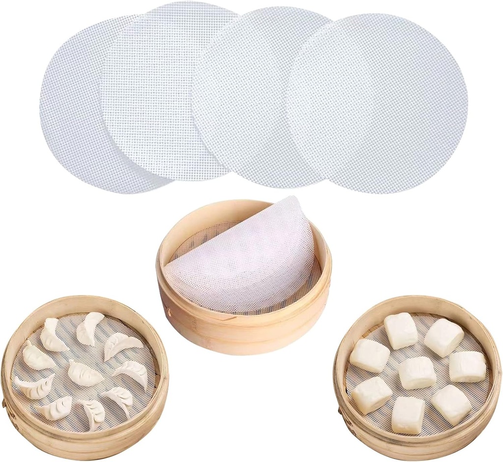 Silicone Steamer Liners, 12 Inch Reusable Silicone Air Fryer Liners, Non-Stick Bamboo Steamer Liner, Silicone Steamer Mat Dim Sum Mesh for dumpling steamer, air fryer(4PCS)