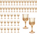 XUWAIDSGN 48 Pcs 7oz Plastic Vintage Wine Glasses Drinking Glasses Unbreakable Wedding Glassware Crystal Water Goblets Reusable Drinkware Vintage Champagne Flutes (48, Amber)