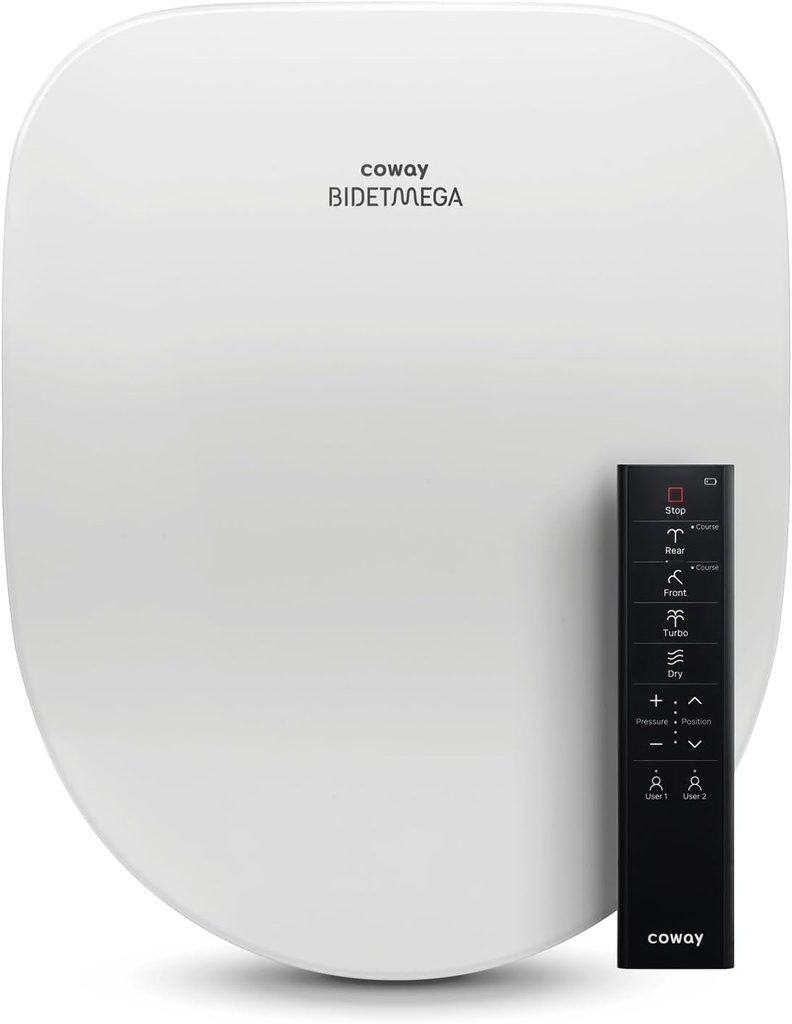 Coway Electronic Bidet Round Toilet Seat with Instantaneous Water Heating, Heated Seat and Dryer, Soft Close Lid, Stainless Nozzle, Self Cleaning, Remote Control 400S