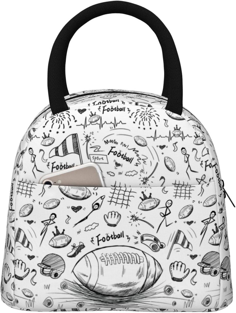 Football Lunch Box Ball Portable Insulated Lunch Bags Reusable Cooler Boxes Tote Bag ForKids Girls Boys Men Women School Work Office Travel Picnic Gifts