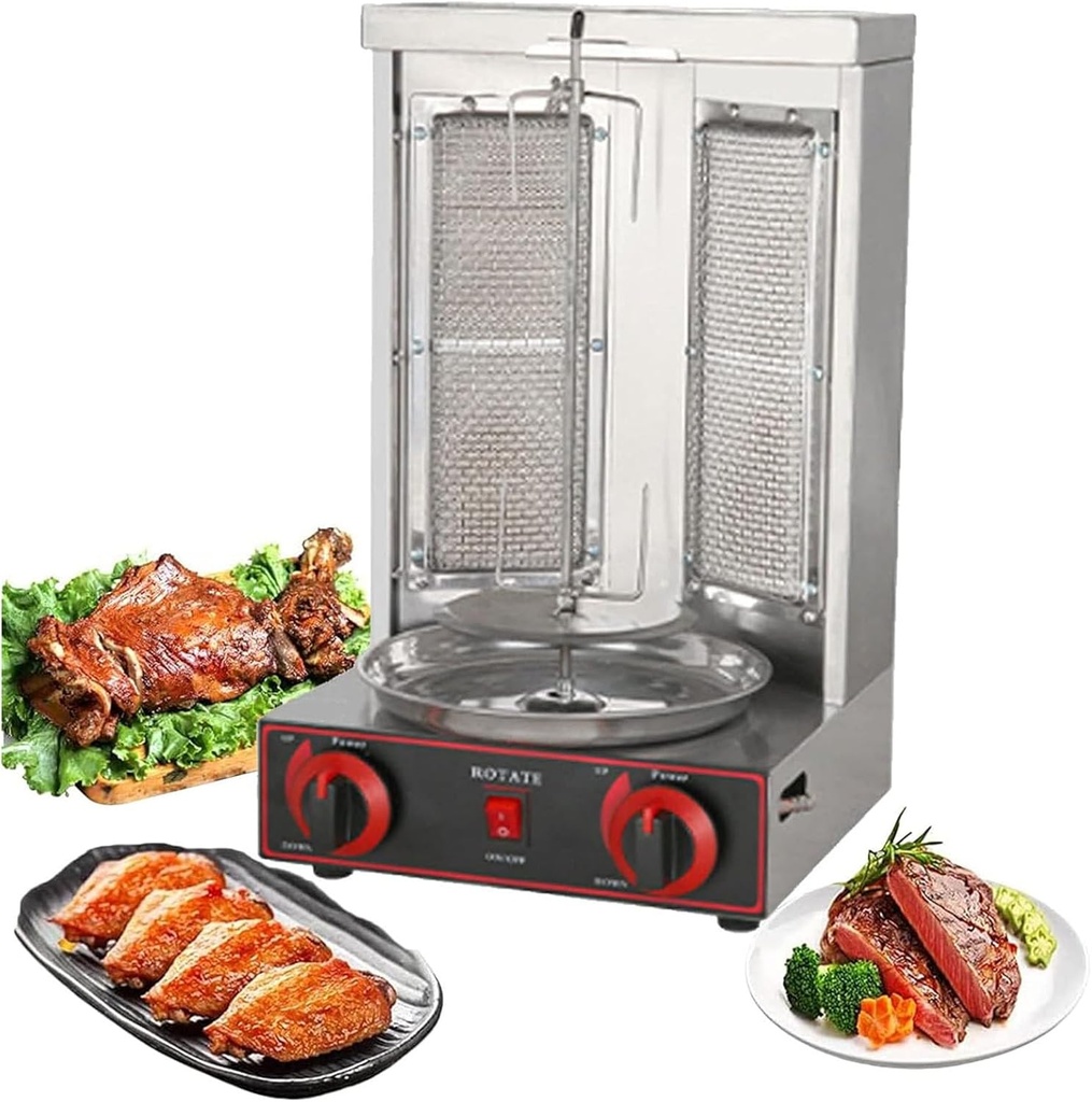 Shawarma Grill Machine, Gas Vertical Rotisserie with 2 Burners for Home, Countertop Rotating Doner Kebab Oven Broiler Gyro Maker with Shovel (Barbecuestove)