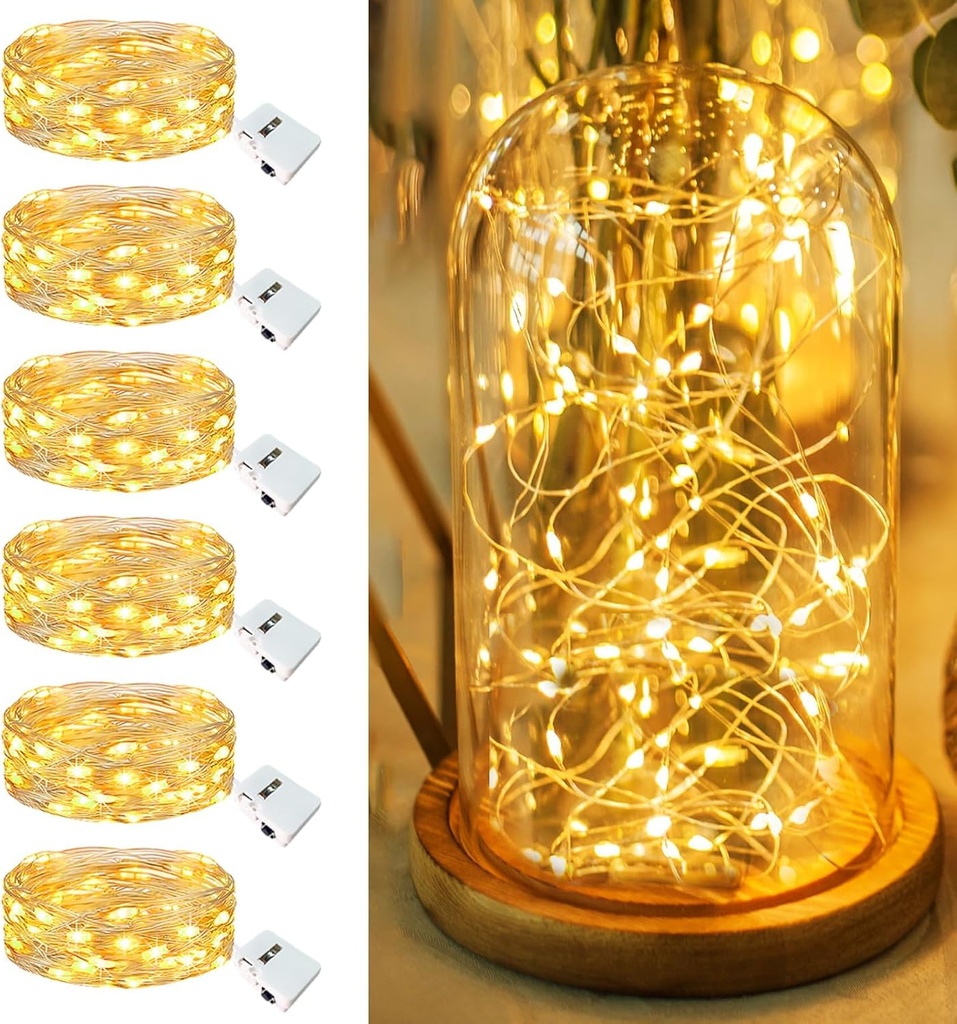 6 Pack Fairy Lights Battery Operated - 7ft 20 Led Twinkle Lights 3 Modes, Bulk Mini String Lights Waterproof for Mason Jars Vases DIY Party Wedding Decoration Christmas -Warm White