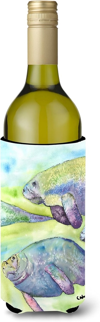 Caroline's Treasures 8544LITERK Manatee Wine Bottle Hugger Bottle Cooler Sleeve Hugger Machine Washable Collapsible Insulator Beverage Insulated Holder
