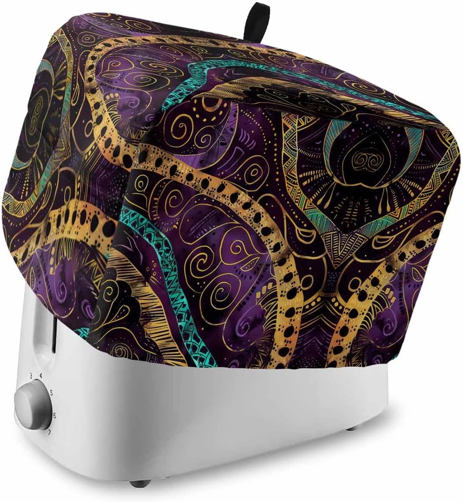 Purple Gold Boho 2 Slice Toaster Cover Gradient Graffiti Black Abstract Tribal Small Appliance Cover Toaster Dustproof Fingerprint Protectors Machine Washable, Medium Size Bread Machine Cover