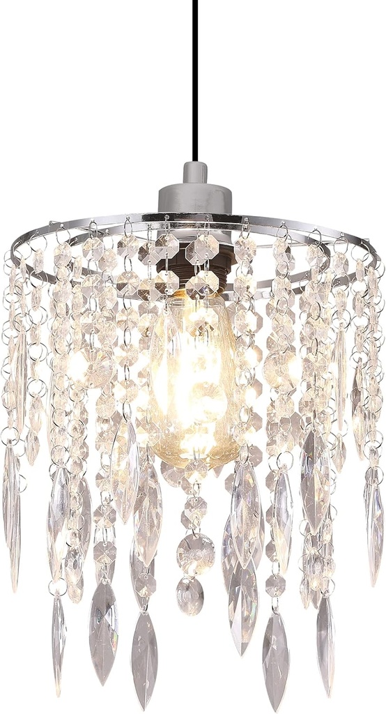 H11.81''X D8.66'' Chandelier Shades, Mini Crystal Shade, Acrylic Beaded Hanging Lampshade, Modern Pendant Light Shades, Sparkling Ceiling Decor for Bedroom, Hallway, Bar, Kitchen, Bathroom, 2-Tiers