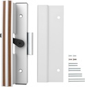 Baomain Surface Mount Sliding Patio Door Handle Set, 4-15/16" Hole Spacing C-to-C, Clamp Style Aluminum Replacement for Sliding Glass Doors, White with Woodgrain Finish