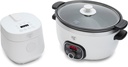 GreenLife 6QT Programmable Slow Cooker and 4-Cup Rice and Grain Cooker, Healthy Ceramic Nonstick, PFAS & PFOA-Free, Digital Timer, Dishwasher Safe, Versatile Cooking Appliances, White
