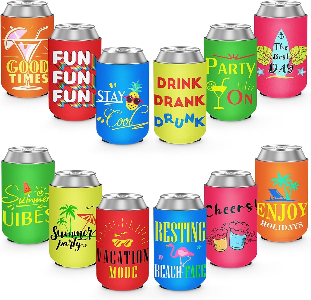12 Pack Beach Party Decorations Can Cooler Sleeve Insulated Neoprene Can Sleeve 12 Oz Can Cooler for Drink Holders for Beach Party Favors