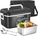 Heated Lunch Box, 1.5L&18000mAh Cordless Electric Lunch Box with Scheduled Heating, Rechargeable Portable Food Warmer with Digital Display for Work, Travel, Office, Camping（Black）