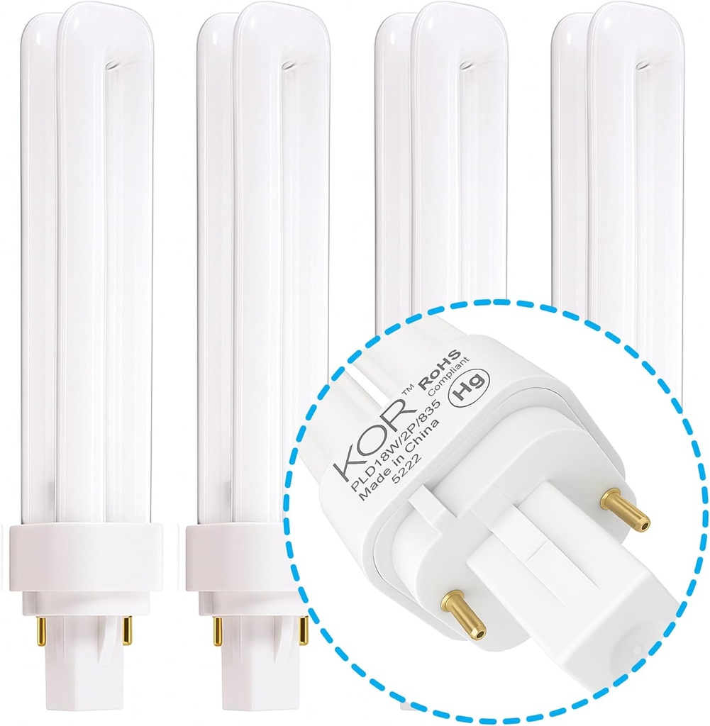 (4-Pack) 18W CFL Plug-in Bulbs – G24d-2 Base, 2-Pin, 3500K Neutral White – Compatible with Select Sylvania, GE, Philips Models