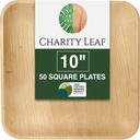 Charity Leaf Compostable 10" Square Palm Leaf Dinner Plates (50-pack) | Premium, 100% Natural, Disposable, Heavy Duty | Perfect for Parties, Weddings & Catering Events